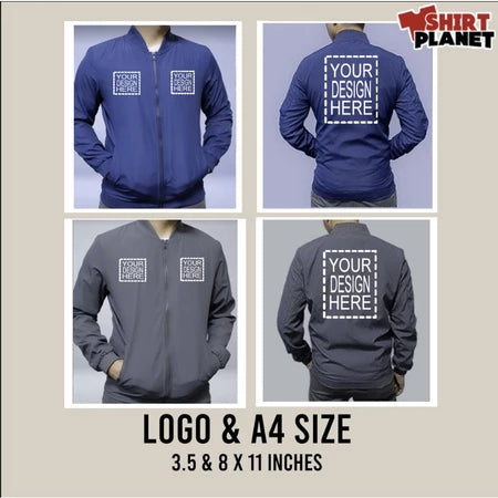 Customized Bomber Jacket Water Resistant Jacket No Hood W/ Zipper Personalized Logo Print