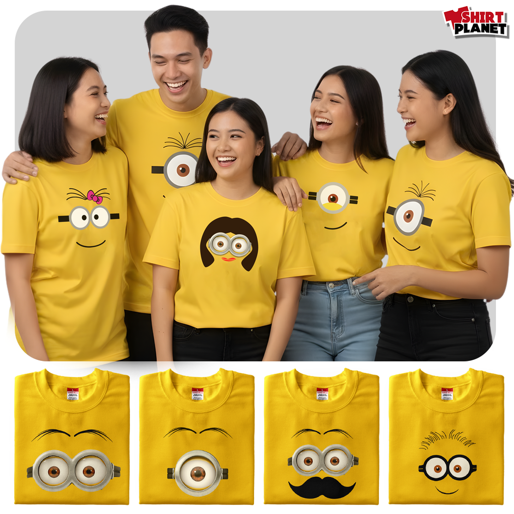 Shirt planet Faces Cartoon Design Bob Dave Kevin Kids Adult Family T-shirt DTF print Unisex shirt