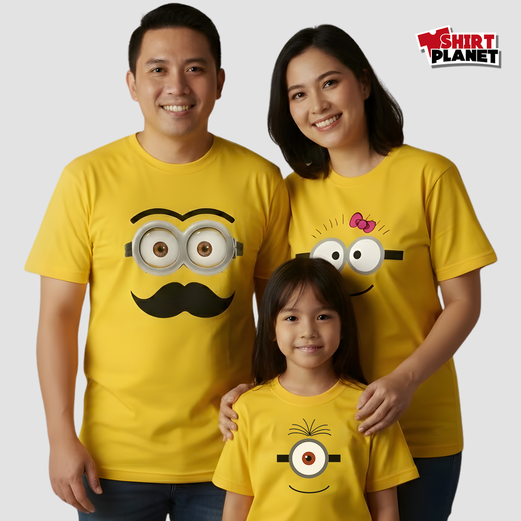 Shirt planet Faces Cartoon Design Bob Dave Kevin Kids Adult Family T-shirt DTF print Unisex shirt