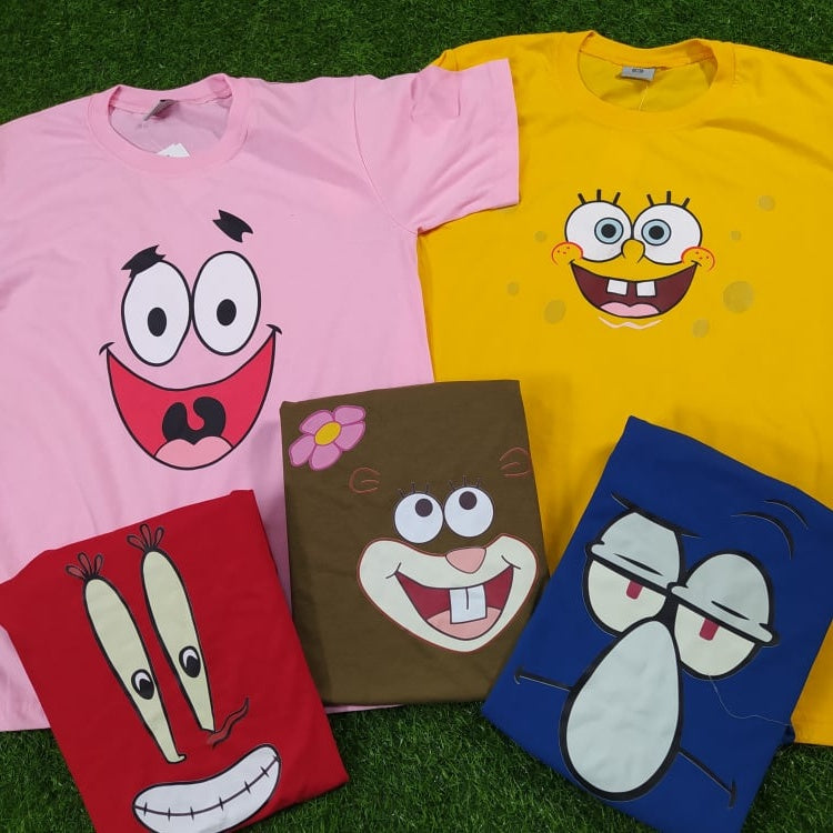 SPONGEBOB FACES DESIGN Shirt for Adult, Kids Couple / Family Tees Patrick Sandy Squidward DTF PRINT