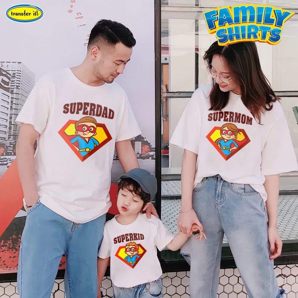 Transfer It Superhero Family Super Mom Dad Kid   Personalize Family Shirt SOLD per PIECE