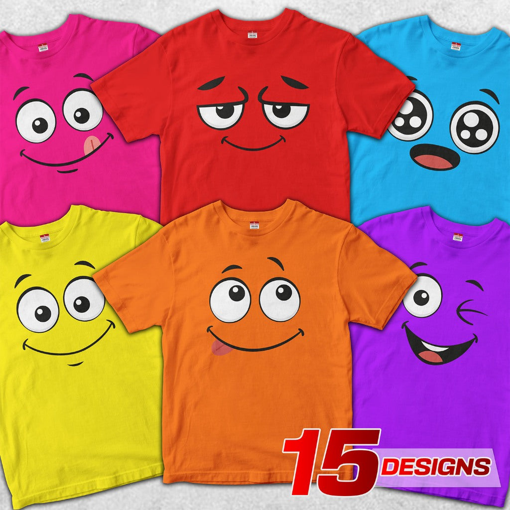 Shirt planet Kawaii faces Emoticons Design Blue Pink Lilac Y.Gold Red E.Green T-shirt High quality