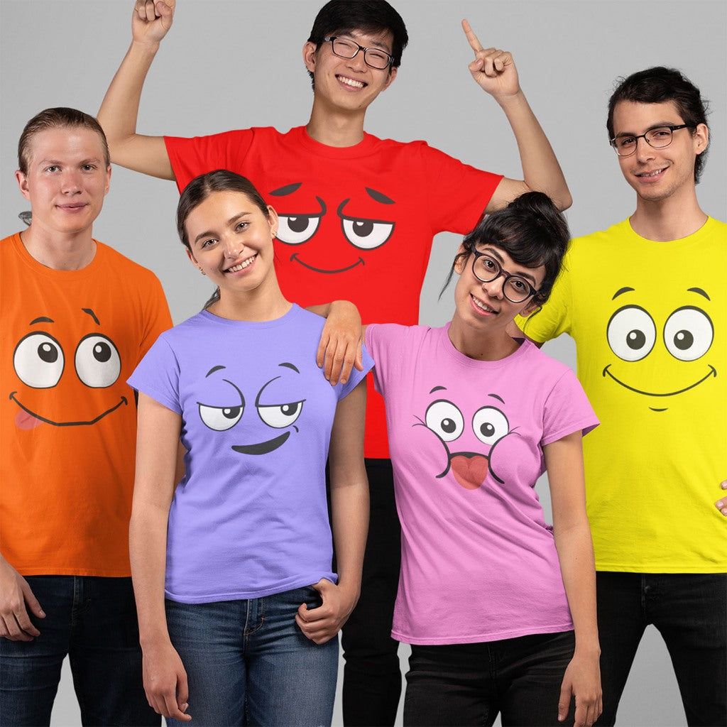 Shirt planet Kawaii faces Emoticons Design Blue Pink Lilac Y.Gold Red E.Green T-shirt High quality