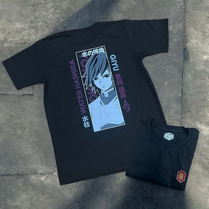 Anime Demon Slayer Water Hashira Giyu Tomioka Design Embroidery T-shirt Unisex High quality