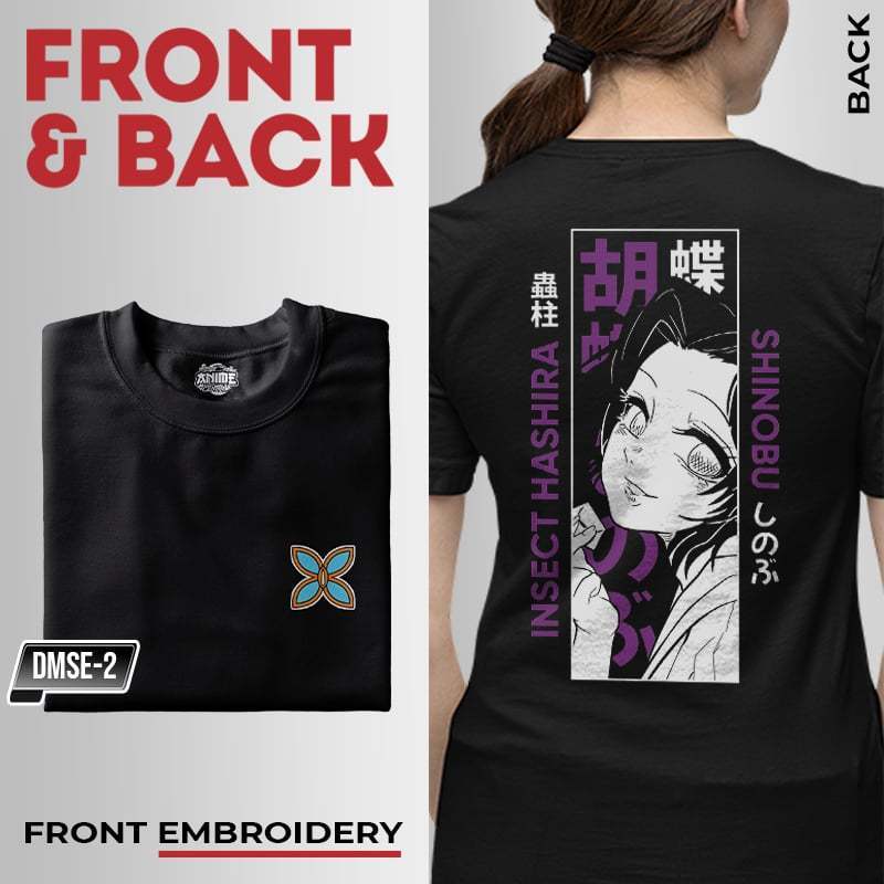Anime  Demon Slayer Insect Hashira Shinobu Kocho Design Embroidery T-shirt Unisex High quality