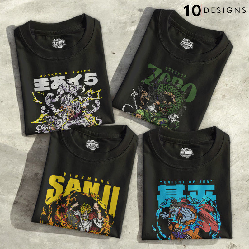 Anime One piece Strawhat Pirate Crew Zoro, Sanji, Usopp, Franky, Chopper Character Design T-shirt