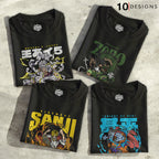 Anime One piece Strawhat Pirate Crew Zoro, Sanji, Usopp, Franky, Chopper Character Design T-shirt
