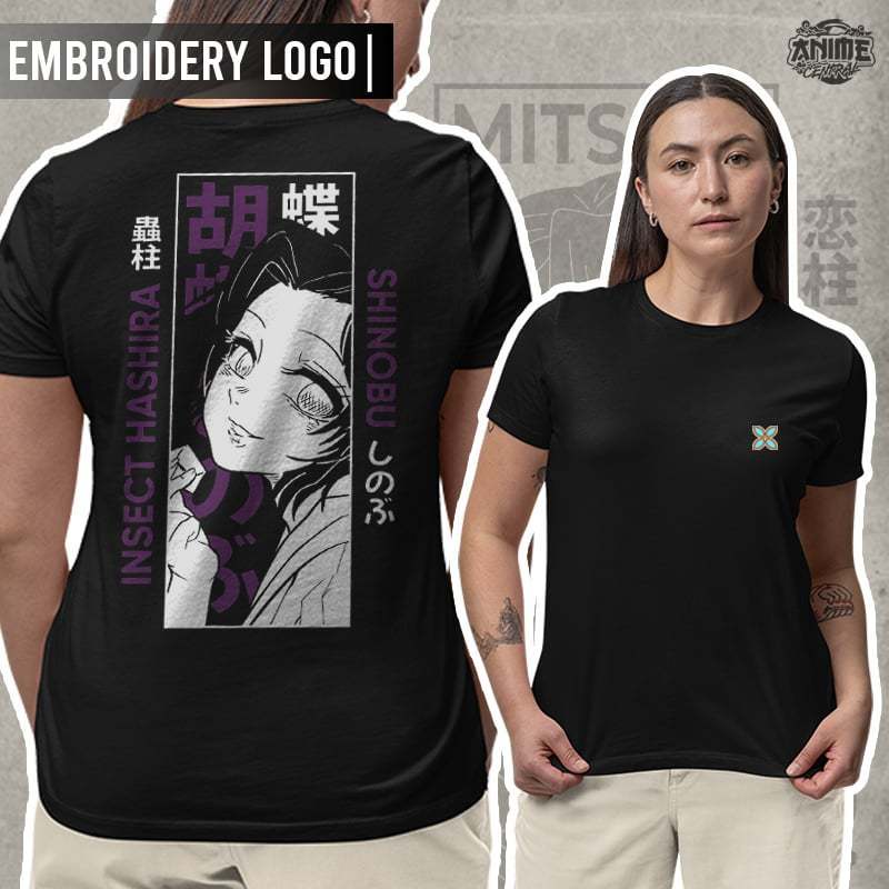 Anime  Demon Slayer Insect Hashira Shinobu Kocho Design Embroidery T-shirt Unisex High quality