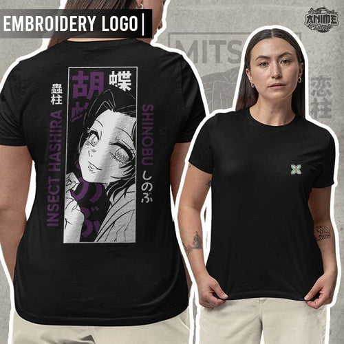 Anime  Demon Slayer Insect Hashira Shinobu Kocho Design Embroidery T-shirt Unisex High quality