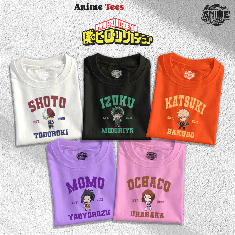 Anime My hero academia University theme Shoto, Izuku, Katsuki, Momo,Ochaco Character Design T-shirt