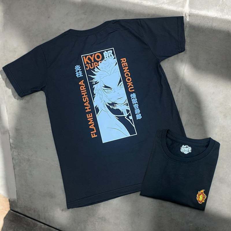 Anime Demon Slayer Flame Hashira Kyojuro Rengoku  Design Embroidery T-shirt Unisex High quality