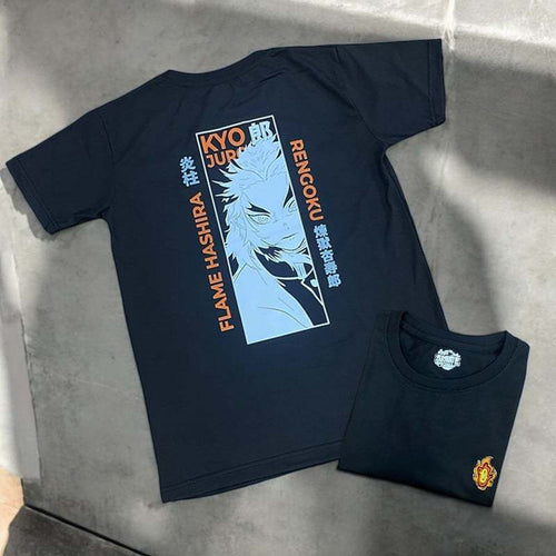 Anime Demon Slayer Flame Hashira Kyojuro Rengoku  Design Embroidery T-shirt Unisex High quality