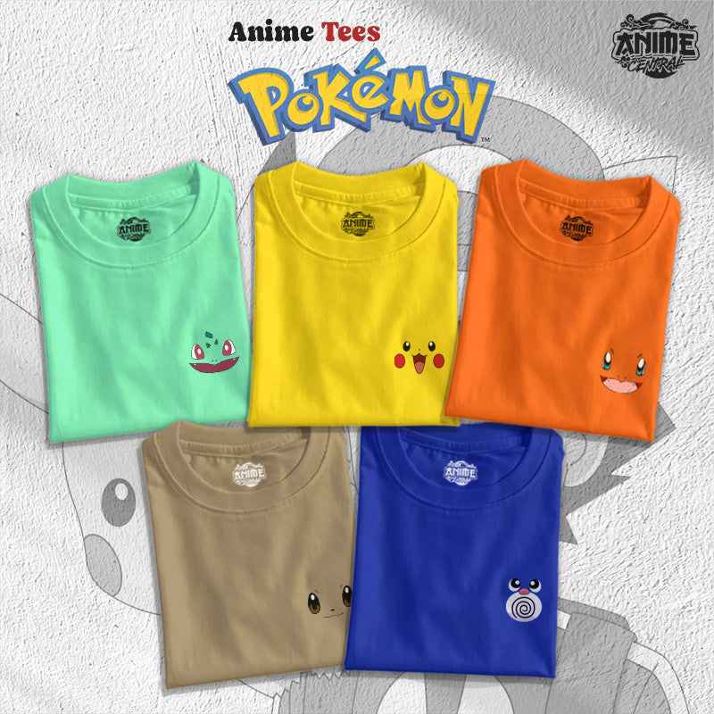 Anime Famous Character Pokemon Logo Faces Pikachu, Balbasaur, Charmander Design T-shirt Unisex