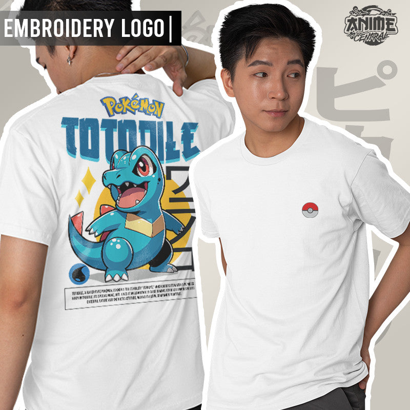 Embroidery Front Pokemon Totodile Characters Bootleg Design T-shirt Unisex High quality