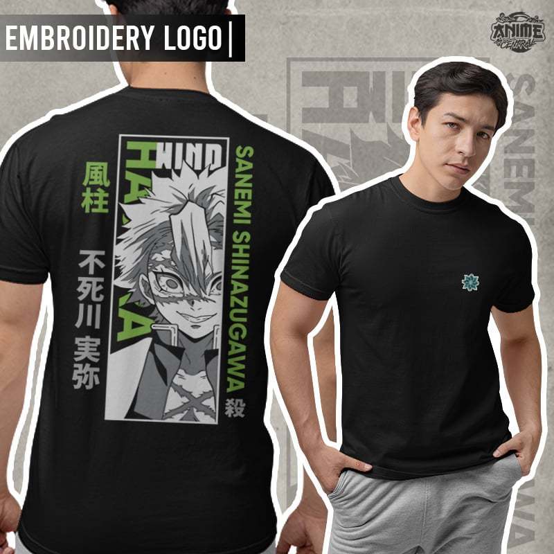 Anime Demon Slayer Wind Hashira Sanemi Shinazugawa   Embroidery T-shirt Unisex High quality