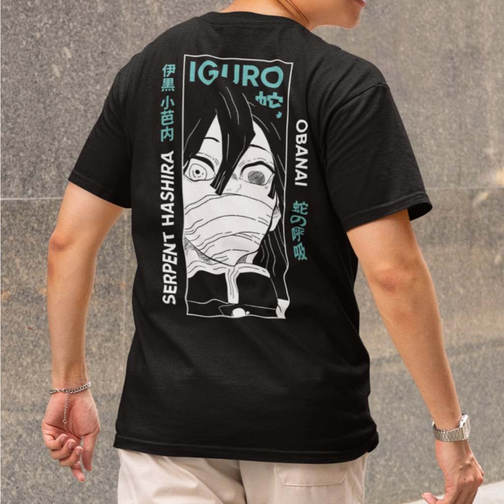 Anime Demon Slayer Serpent Hashira Obanai Iguro Design Embroidery T-shirt Unisex High quality