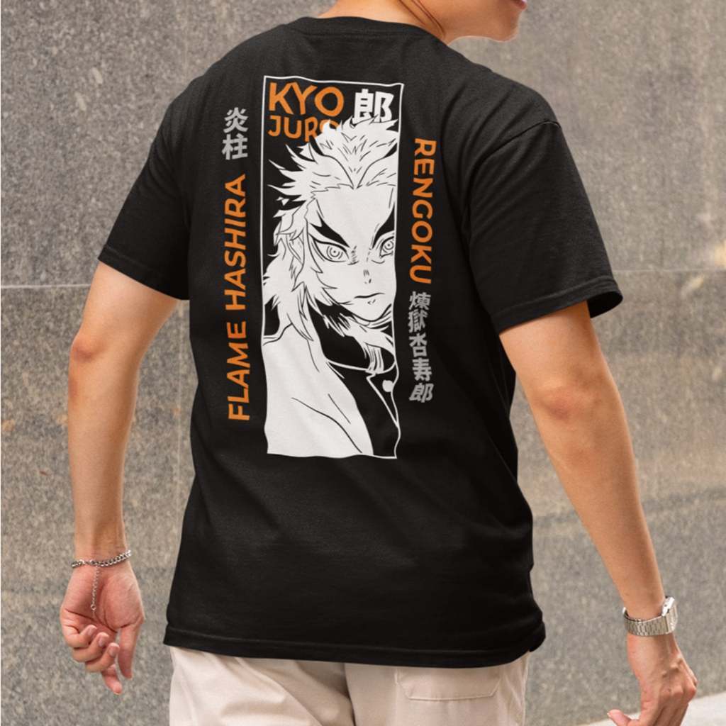 Anime Demon Slayer Flame Hashira Kyojuro Rengoku  Design Embroidery T-shirt Unisex High quality