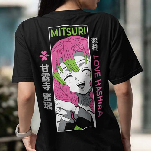 Anime Demon Slayer Love Hashira Mitsuri Kanroji  Design Embroidery T-shirt Unisex High quality