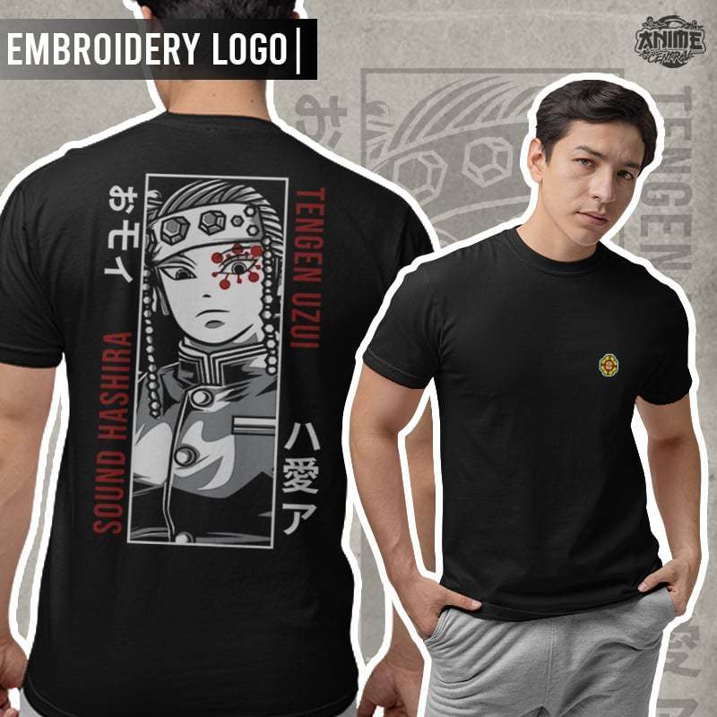 Anime Demon Slayer Sound Hashira Tengen Uzui Design Embroidery T-shirt Unisex High quality
