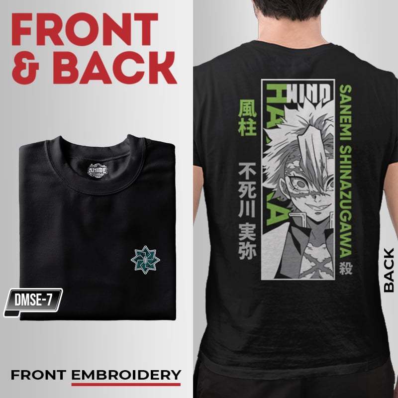 Anime Demon Slayer Wind Hashira Sanemi Shinazugawa   Embroidery T-shirt Unisex High quality