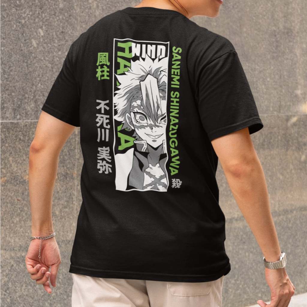 Anime Demon Slayer Wind Hashira Sanemi Shinazugawa   Embroidery T-shirt Unisex High quality