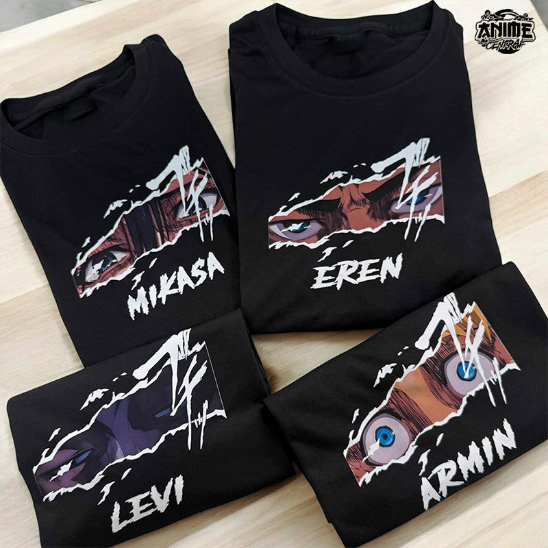 Anime Attack on titan half face Eren, Levi, Mikasa, Armin Character Design T-shirt Unisex