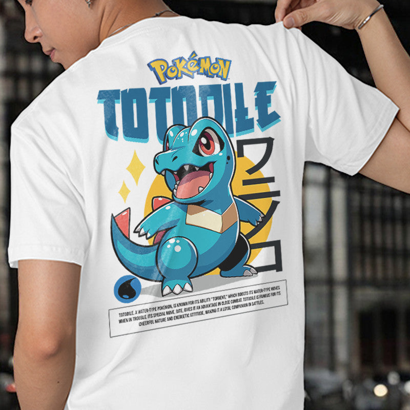 Embroidery Front Pokemon Totodile Characters Bootleg Design T-shirt Unisex High quality
