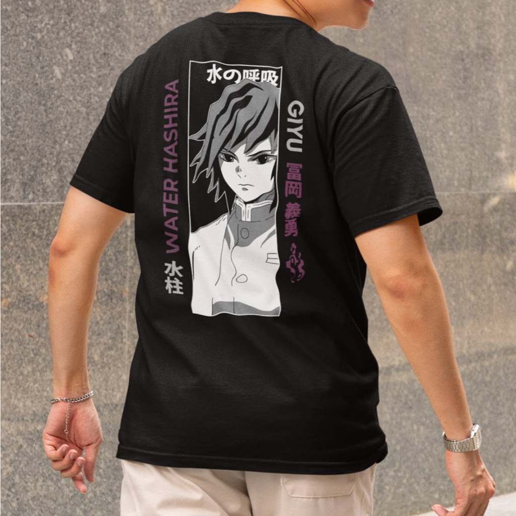 Anime Demon Slayer Water Hashira Giyu Tomioka Design Embroidery T-shirt Unisex High quality