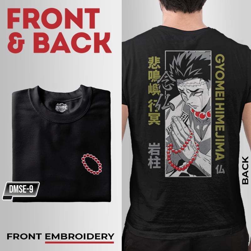 Anime Demon Slayer Stone Hashira Gyomei Himejima Design Embroidery T-shirt Unisex High quality