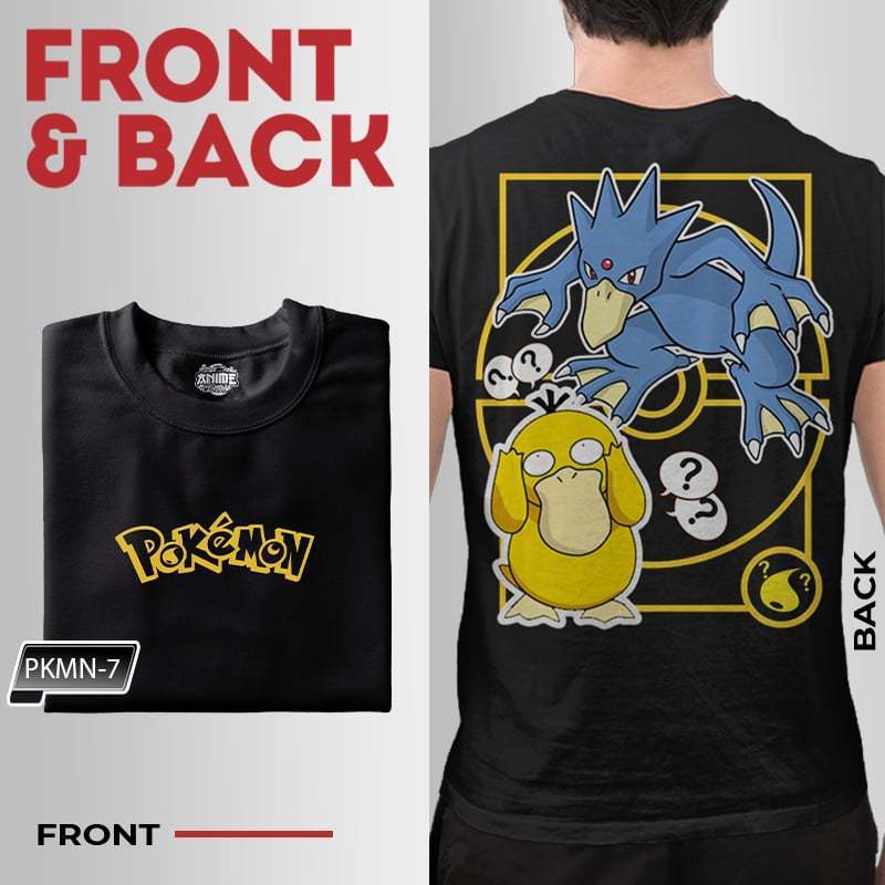 Anime Central Front & Back Pokemon Character Venasaur Pikachu Squirtle Mewtwo Gengar Unisex T-Shirt