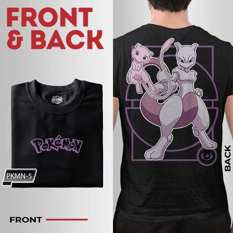 Anime Central Front & Back Pokemon Character Venasaur Pikachu Squirtle Mewtwo Gengar Unisex T-Shirt