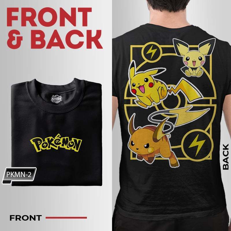 Anime Central Front & Back Pokemon Character Venasaur Pikachu Squirtle Mewtwo Gengar Unisex T-Shirt