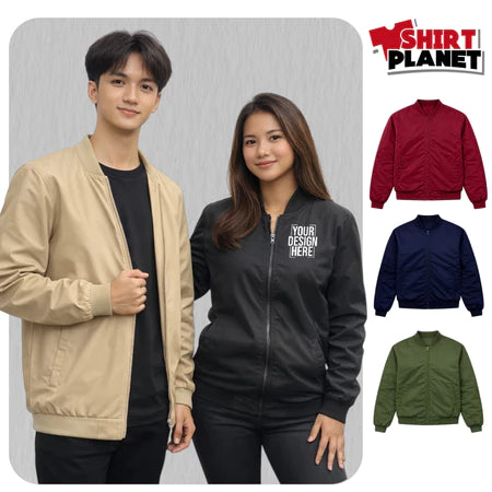 Customized Bomber Jacket Water Resistant Jacket No Hood W/ Zipper Personalized Logo Print