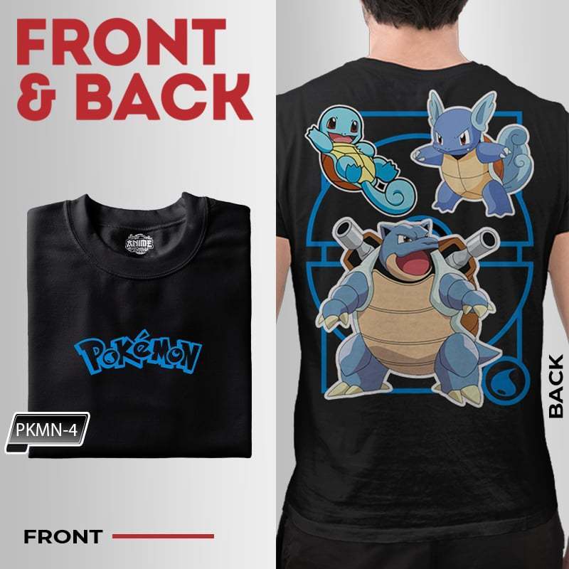 Anime Central Front & Back Pokemon Character Venasaur Pikachu Squirtle Mewtwo Gengar Unisex T-Shirt