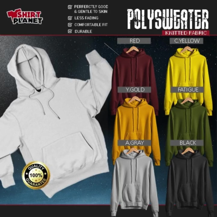 PLAIN PULL-UP HOODIE JACKET Poly-Sweater Knitted Sweatshirts Pull-over Hoody BLACK FATIGUE Unisex